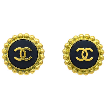 CHANEL Button Earrings Clip-On Black 95P 59847