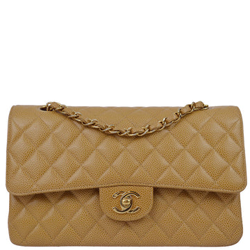 CHANEL 2001-2003 Beige Caviar Medium Classic Double Flap Bag 110126