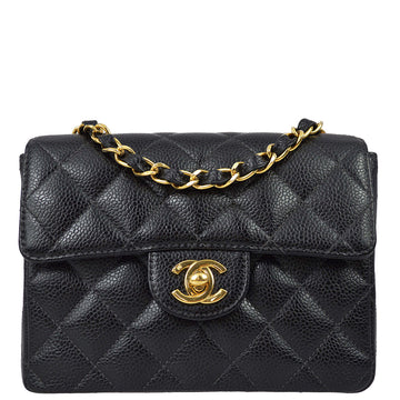 CHANEL 2003-2004 Black Caviar Mini Classic Square Flap Shoulder Bag 17 110389