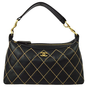 CHANEL 2003-2004 Black Calfskin Wild Stitch Handbag 110047