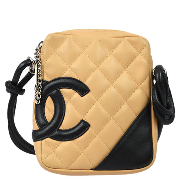 CHANEL 2003-2004 Beige Black Calfskin Cambon Ligne Shoulder Bag 110187