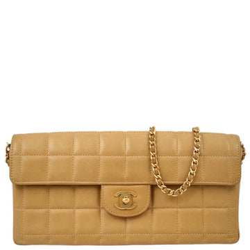 CHANEL 2000-2001 Beige Lambskin East West Choco Bar Chain Shoulder Bag 110293