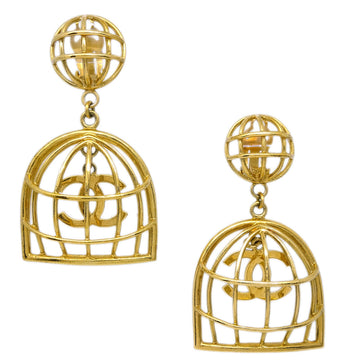 CHANEL Birdcage Dangle Earrings Clip-On Gold 29 110452