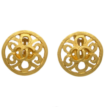 CHANEL Button Earrings Gold Clip-On 95P 110454