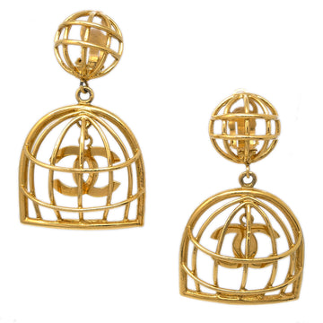 CHANEL Birdcage Dangle Earrings Clip-On Gold 110417