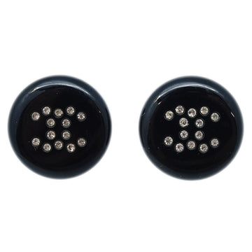 CHANEL Button Pierced Earrings Rhinestone Black 00A 29488