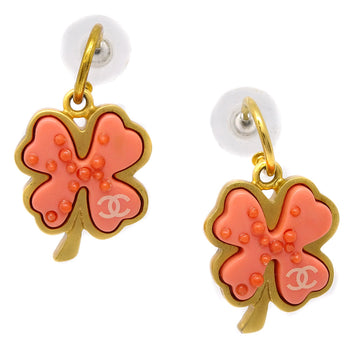 CHANEL Clover Dangle Piercing Earrings Gold 03P 120103