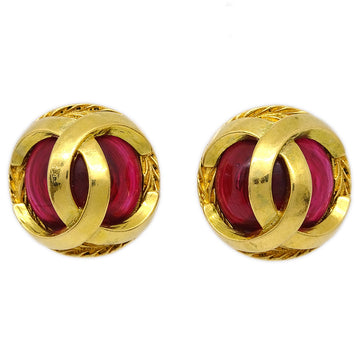 CHANEL Bijou Button Earrings Gold Clip-On 120108