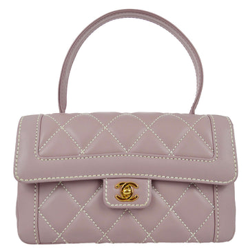 CHANEL 2004-2005 Purple Calfskin Wild Stitch Handbag 120421