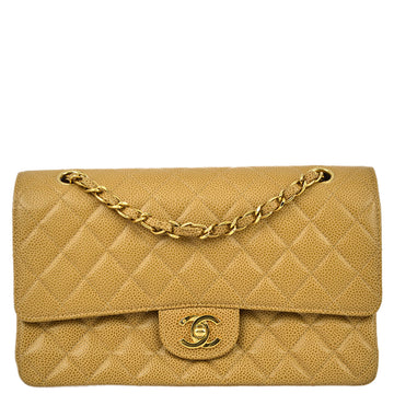 CHANEL 2001-2003 Beige Caviar Medium Classic Double Flap Bag SHW 120760