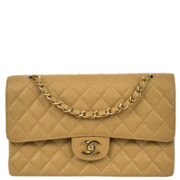 CHANEL 2001-2003 Beige Caviar Medium Classic Double Flap Bag 130740