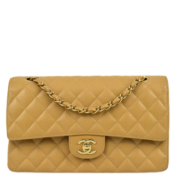 CHANEL 2003-2004 Beige Caviar Medium Classic Double Flap Bag 120270