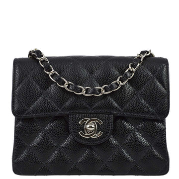 CHANEL 2003-2004 Black Caviar Mini Classic Square Flap Bag 17 SHW 120424