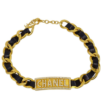 CHANEL * 1995 Black & Gold Logo Plate Choker 59990
