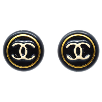 CHANEL Button Earrings Black 97P 130868