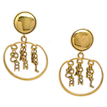 CHANEL Dangle Hoop Earrings Gold 140328