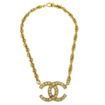 CHANEL Gold CC Faux Crystal Pendant Necklace 140332