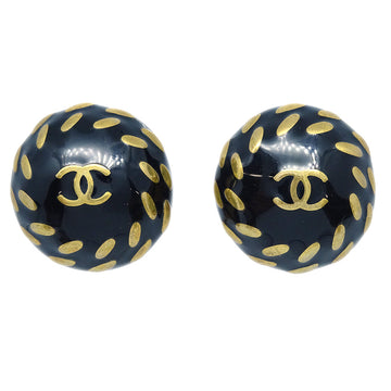 CHANEL Button Earrings Black 97A 140334