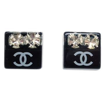 CHANEL Square Earrings Black Rhinestone 05P 150467