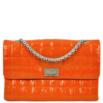 CHANEL 2000-2001 Orange Patent leather Mademoiselle Lock Straight Flap Shoulder Bag 150495