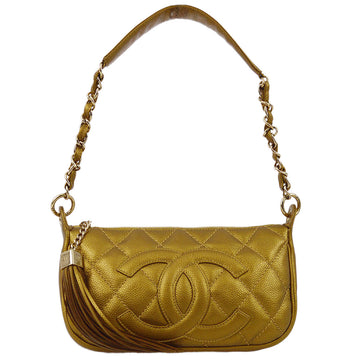 CHANEL 2004-2005 Gold Caviar Chain Handbag 121261