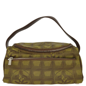 CHANEL 2001-2003 Green Brown Jacquard Nylon New Travel Line Handbag 141123