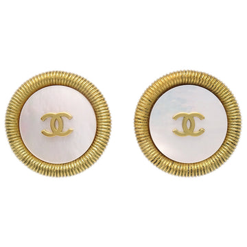 CHANEL Button Earrings Clip-On Gold Shell 94P 110780