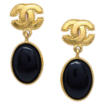 CHANEL Gripoix Dangle Earrings Clip-On Gold Black 96A 130788
