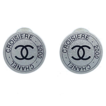 CHANEL Button Earrings Clip-On Silver 00C 150480