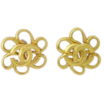 CHANEL Flower Earrings Clip-On Gold 96P 141172
