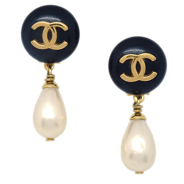 CHANEL Artificial Pearl Dangle Earrings Clip-On 96P 29890
