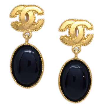 CHANEL Gripoix Dangle Earrings Clip-On Gold Black 96A 151292