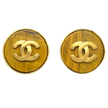 CHANEL Button Earrings Clip-On Brown 95A 131578