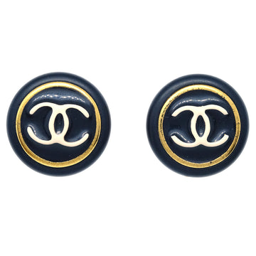 CHANEL Button Earrings Clip-On Black 95A 111952