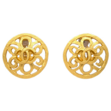 CHANEL Button Earrings Clip-On Gold 95P 122212