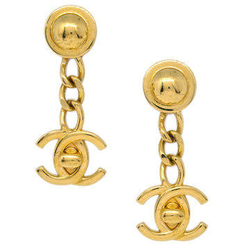 CHANEL Dangle Turnlock Earrings Clip-On Gold 96A 131574