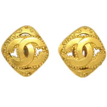 CHANEL Rhombus Earrings Clip-On Gold 96A 131635