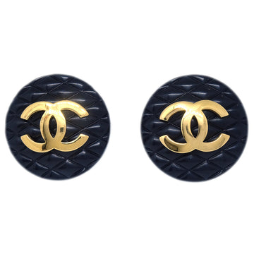 CHANEL Button Earrings Clip-On Black 131746