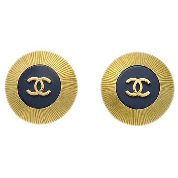CHANEL Button Earrings Clip-On Black 95C 131972