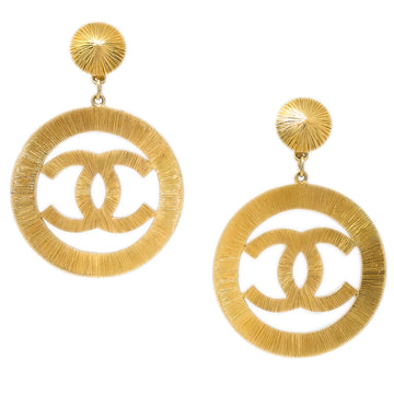 CHANEL Hoop Dangle Earrings Clip-On Gold 93P 131975