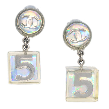 CHANEL Dangle Cube Earrings Clip-On Silver 97P 131979