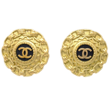 CHANEL Button Earrings Clip-On Gold Black 95P 142176