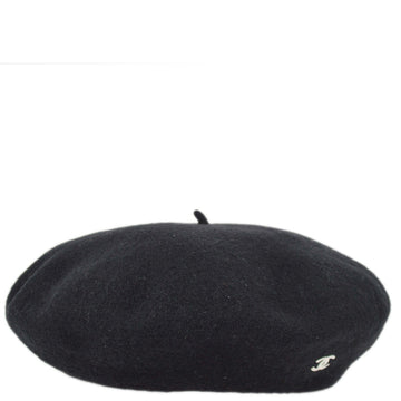 CHANEL Black Hat Beret Small Good 58970