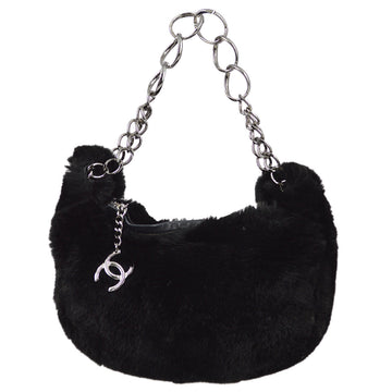 CHANEL Black Fur Chain Handbag 112153