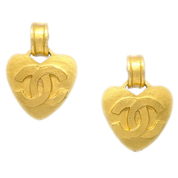 CHANEL Dangle Heart Earrings Clip-On Gold 95P 112516