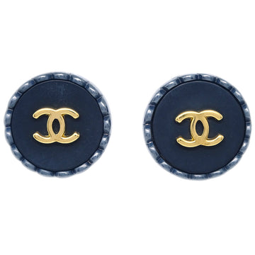 CHANEL Button Earrings Clip-On Black 96P 131680