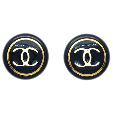 CHANEL Button Earrings Clip-On Black 97A 150491