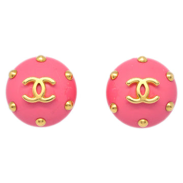 CHANEL Button Earrings Clip-On Pink 96C 150490