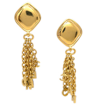 CHANEL Dangle Fringe Earrings Clip-On Gold 151616