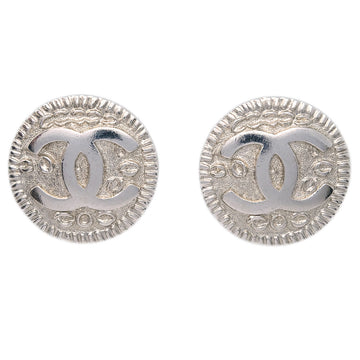 CHANEL Button Earrings Clip-On Silver 97P 131504